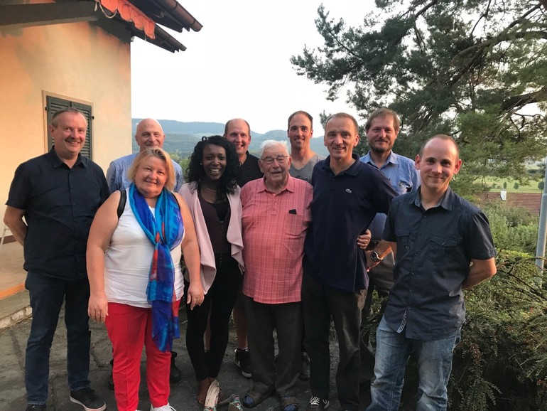 Fritz Moosmann et le conseil communal de la Baroche accompagné de son secrétariat. 28.8.2018 (manque sur la photo Marc Meier, conseiller communal)