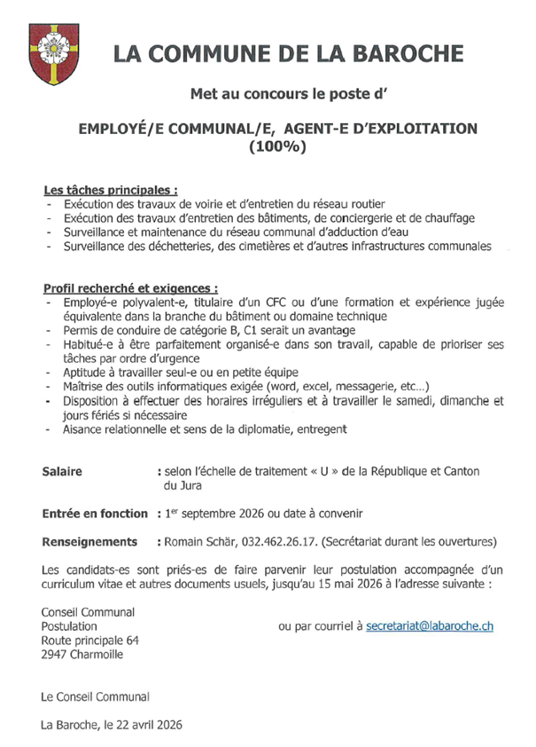 Poste d'agent d'exploitation