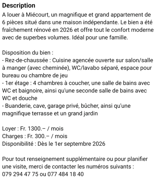 cure de Miécourt à louer